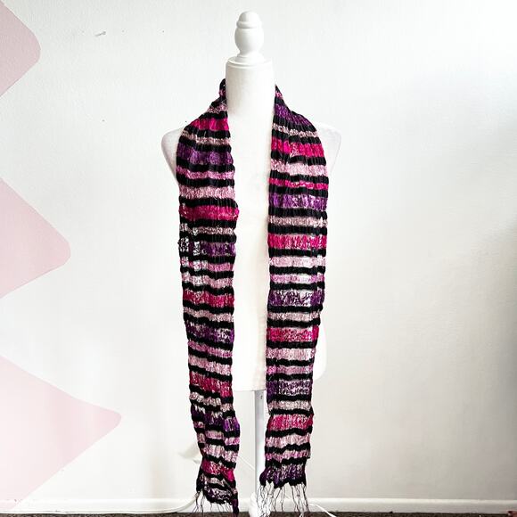 Tozai Home Accessories - Pink Striped 100% Silk‎ Scarf Luxury Coquette Retro Y2K